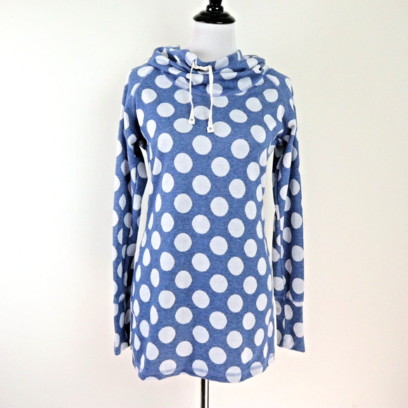 Betabrand Size M Cowl Neck Sweatshirt Tunic Blue White Polka Dot - Picture 3 of 10